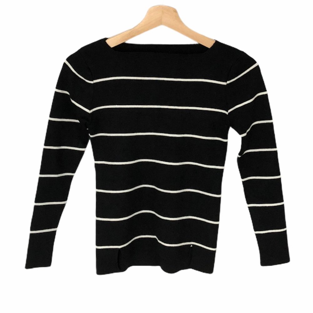Black Fitted Sweater White Stripes Size S NWOT